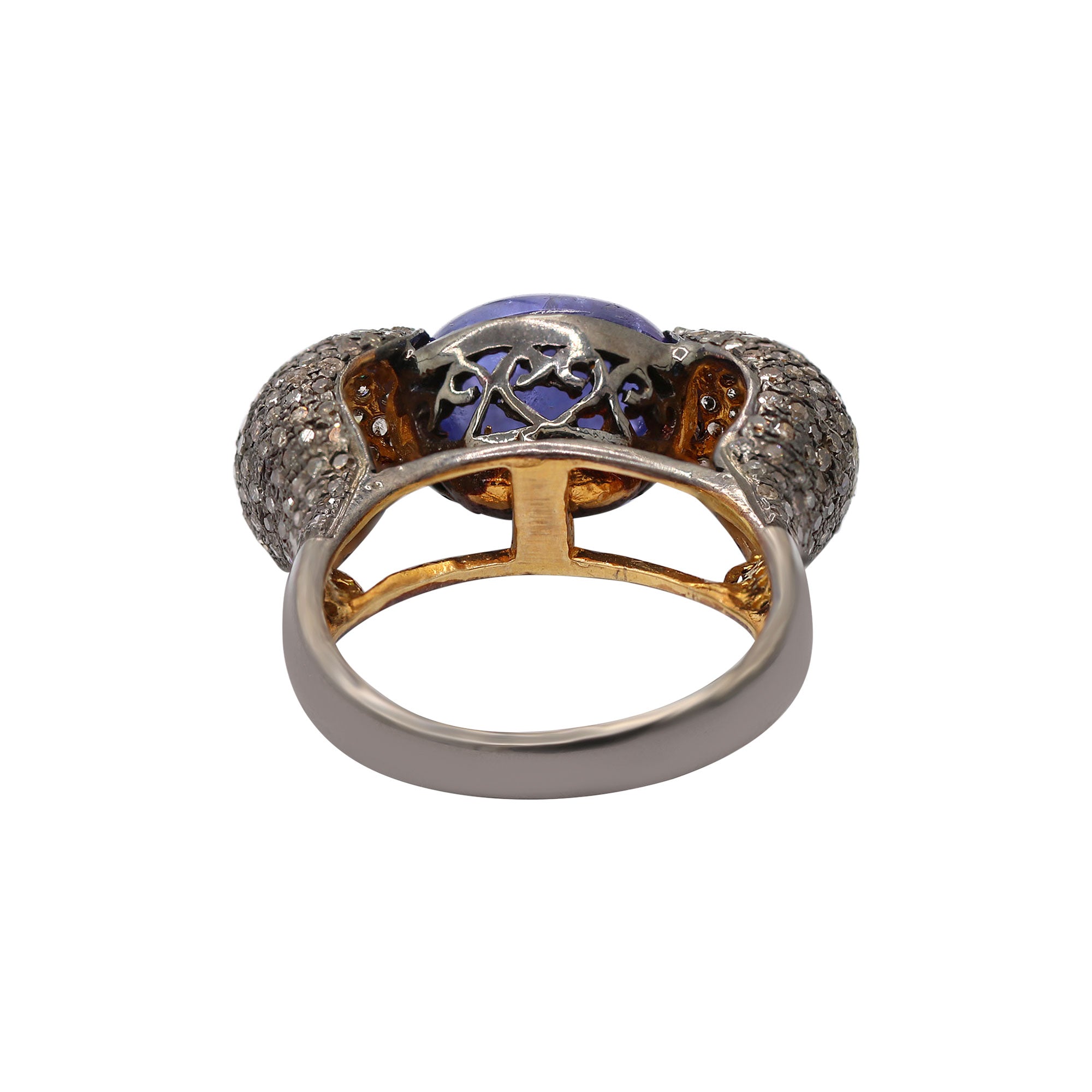 Natural Kyanite & Diamond 925 Sterling Silver Gold Plated Ring