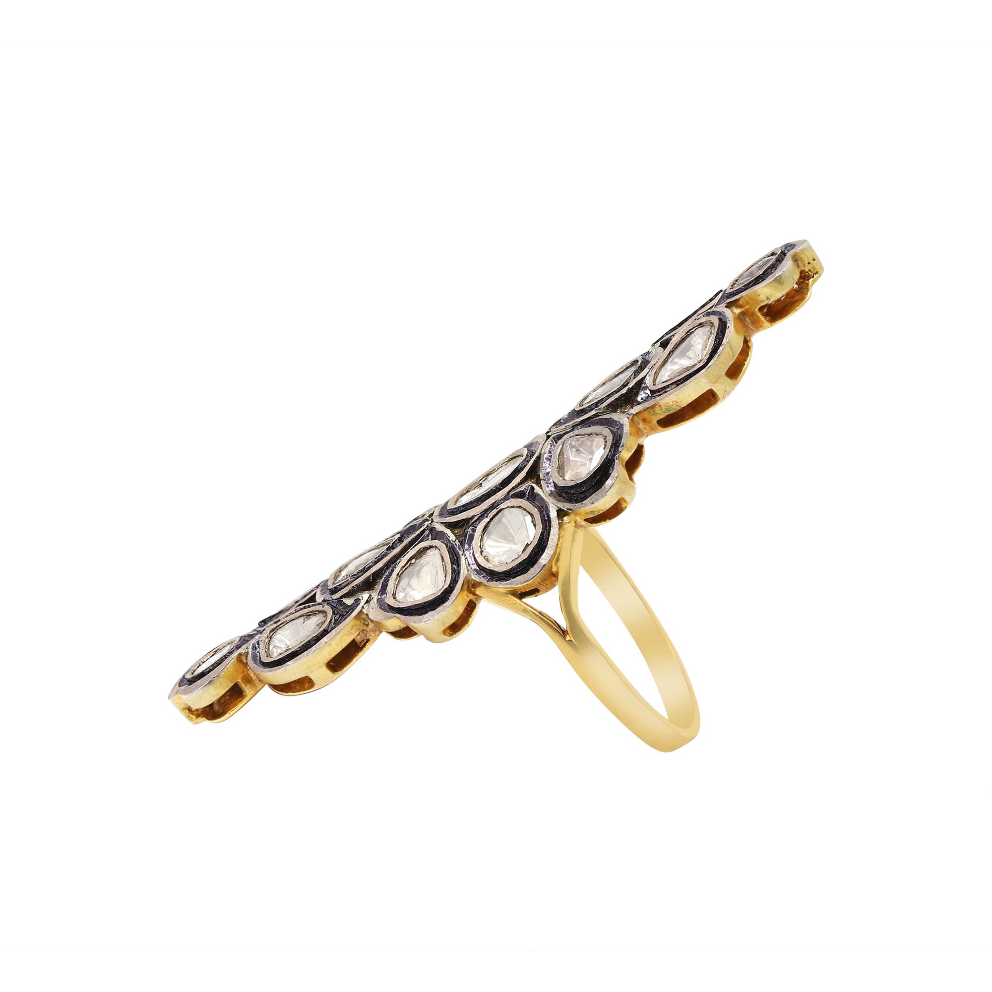 Natural Polki Diamond 925 Sterling Silver Gold Plated Ring