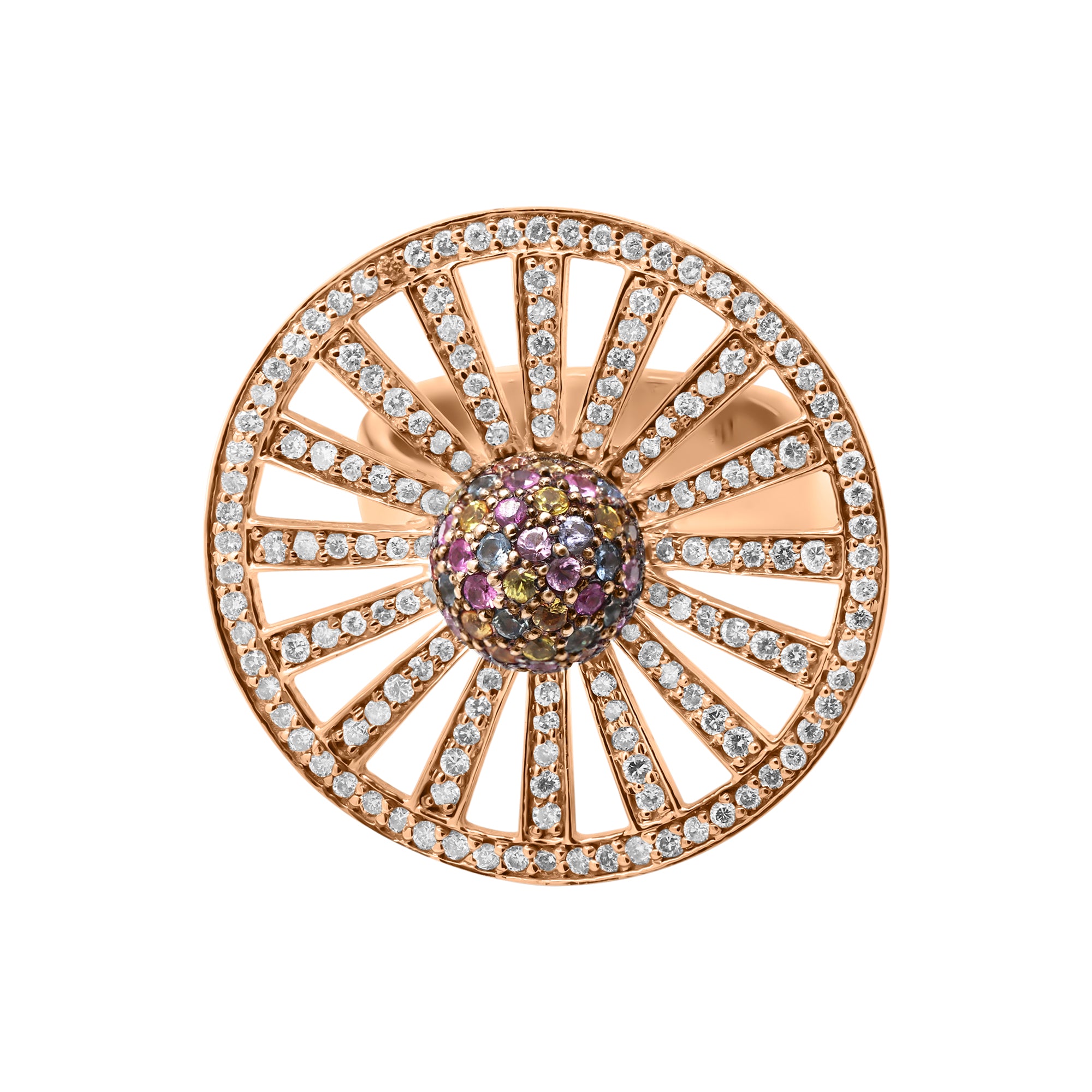 Multi-Sapphire & Diamond 18k White Gold Designer Ring