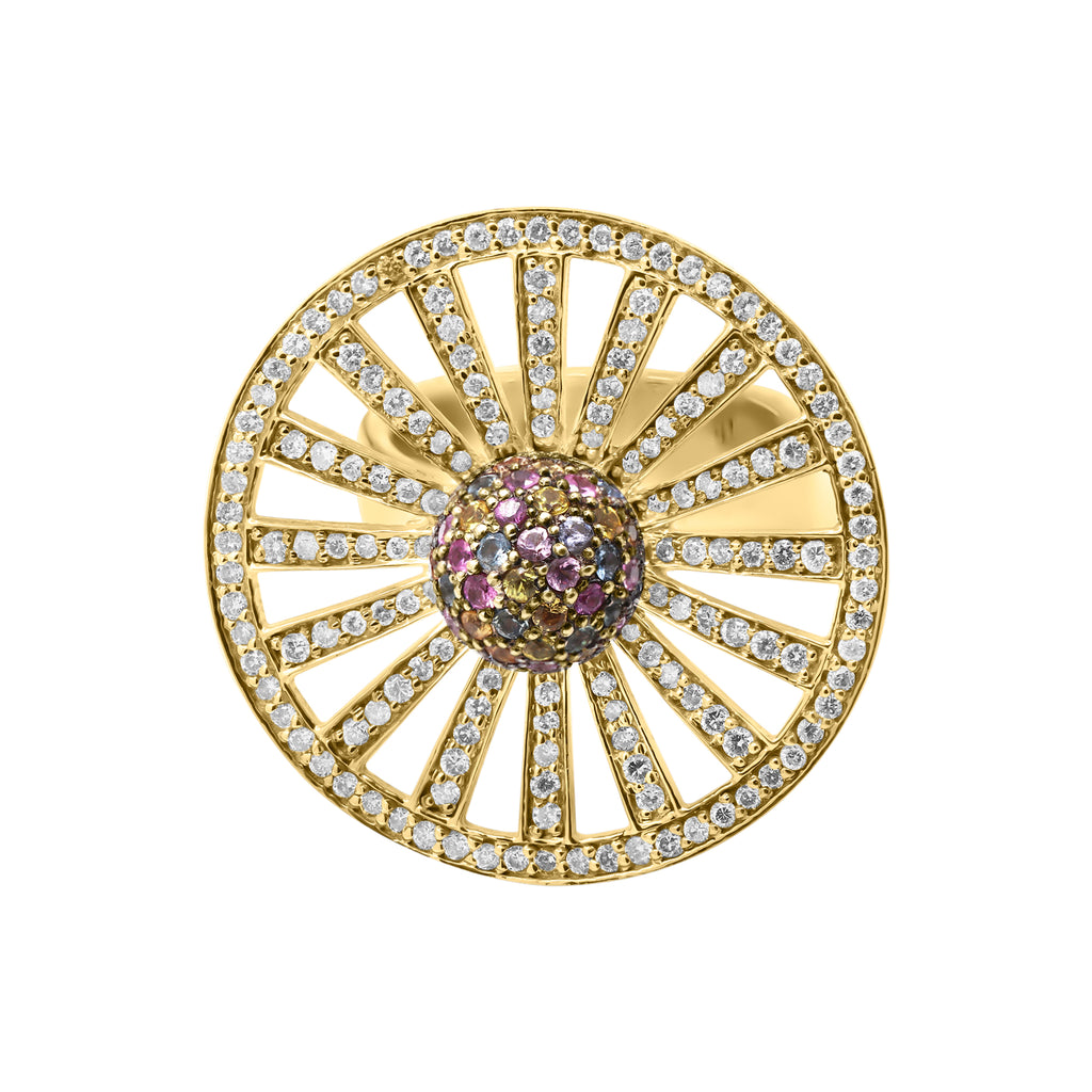 Multi-Sapphire & Diamond 18k White Gold Designer Ring