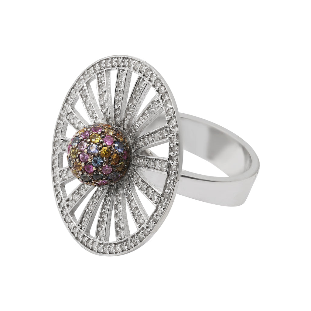Multi-Sapphire & Diamond 18k White Gold Designer Ring
