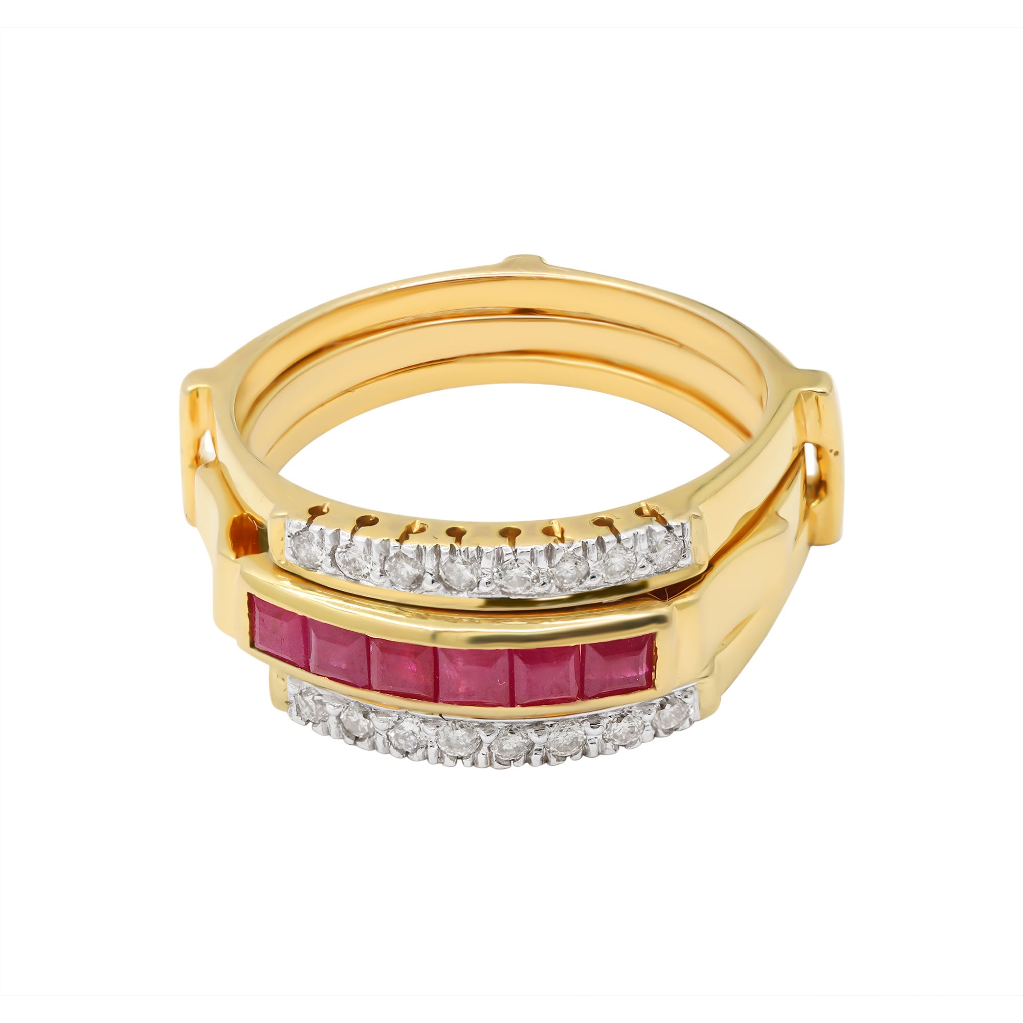 Natural Ruby With Diamond Ring In 14k Yellow Gold