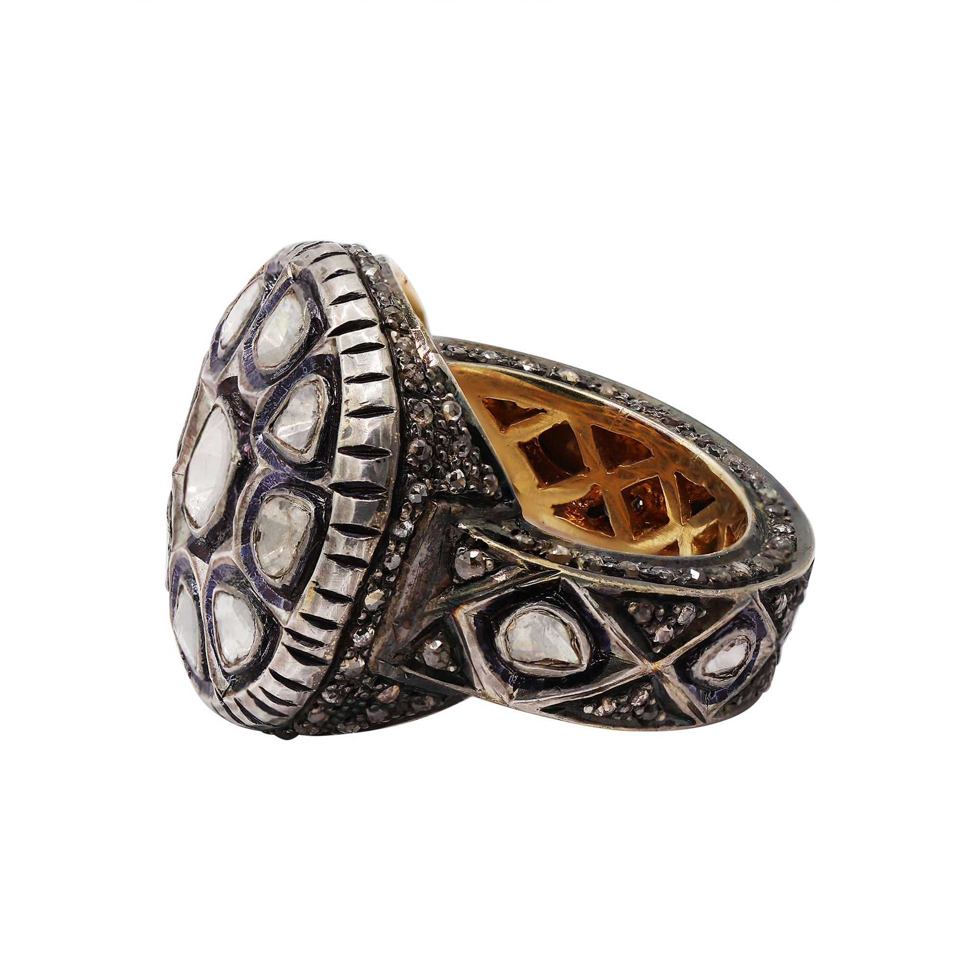 Beautiful Polki Diamond 925 Sterling Silver Gold Plated Ring