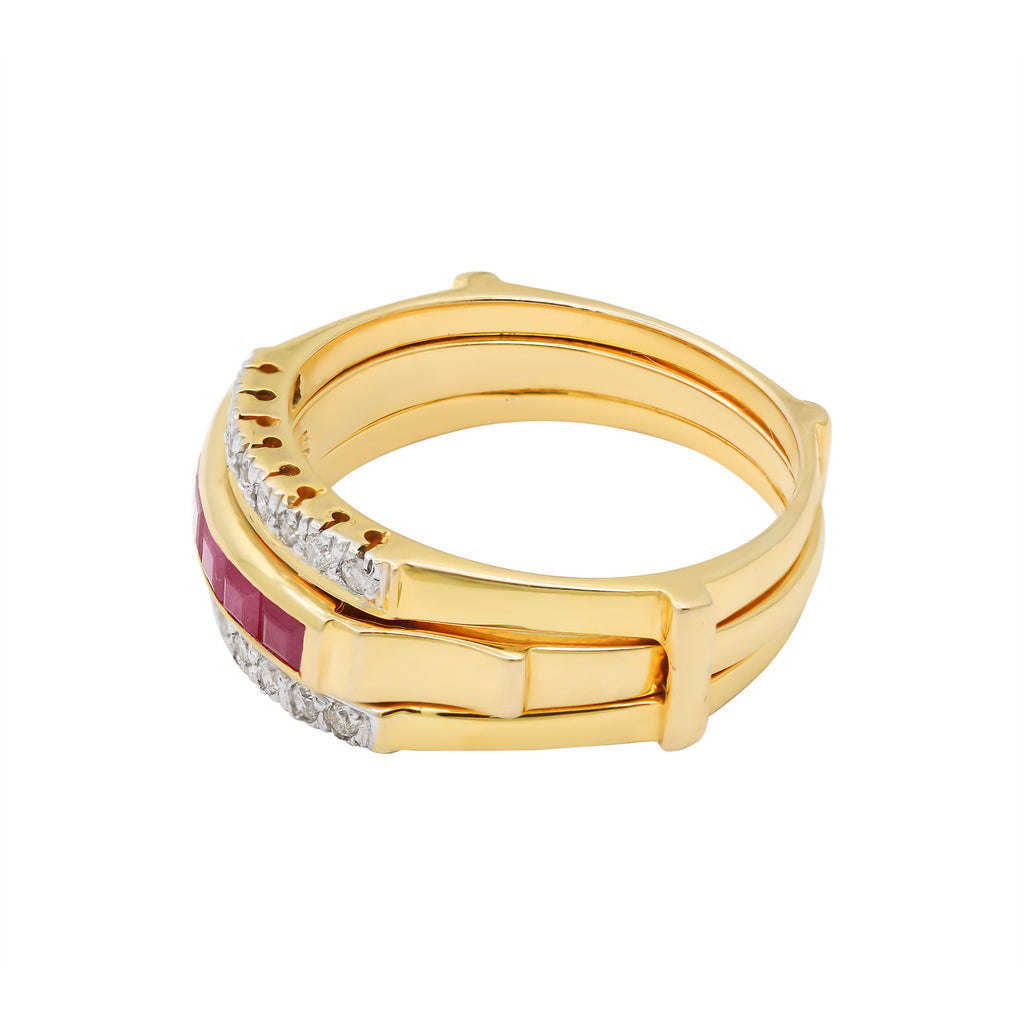 Natural Ruby With Diamond Ring In 14k Yellow Gold