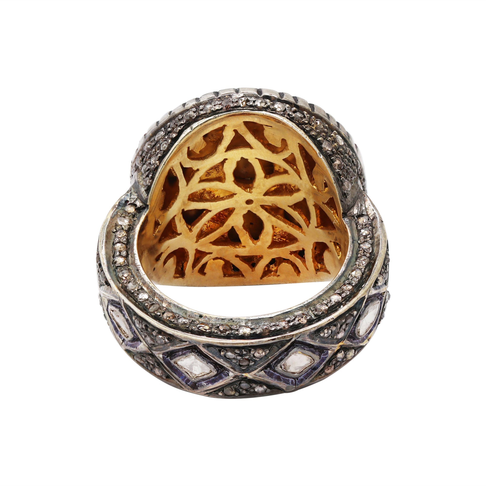 Beautiful Polki Diamond 925 Sterling Silver Gold Plated Ring