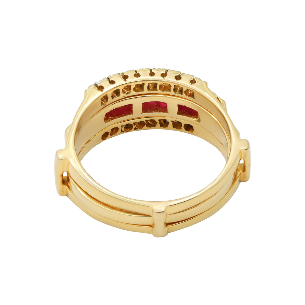 Natural Ruby With Diamond Ring In 14k Yellow Gold