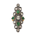Natural Emerald & Polki Diamond 925 Sterling Silver Handmade Gold Plated Ring
