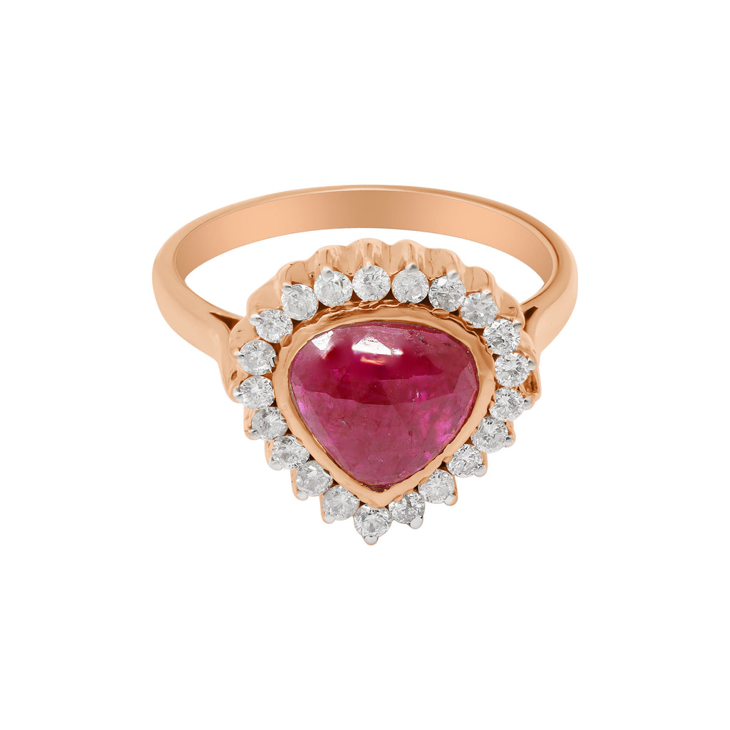 Natural Ruby With Diamond Gold Ring In 18k Yellow Gold