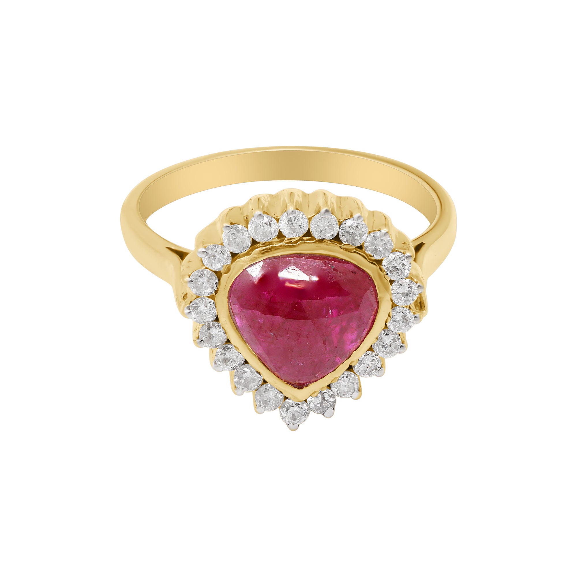 Natural Ruby With Diamond Gold Ring In 18k Yellow Gold