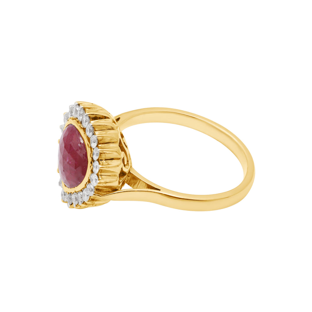 Natural Ruby With Diamond Gold Ring In 18k Yellow Gold