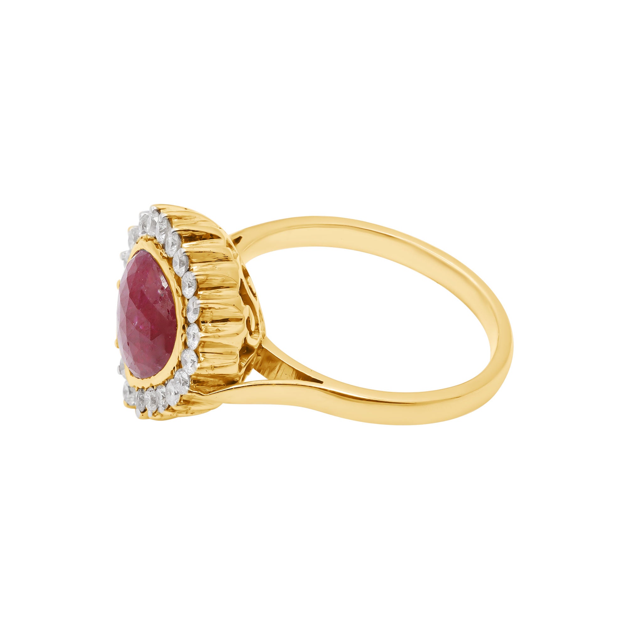Natural Ruby With Diamond Gold Ring In 18k Yellow Gold