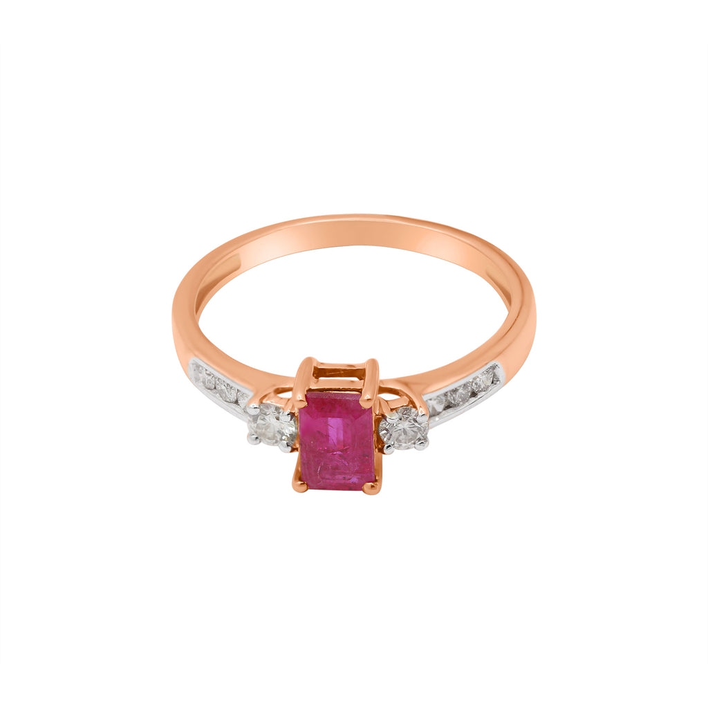 18k Yellow Gold Natural Ruby With Diamond Gold Ring