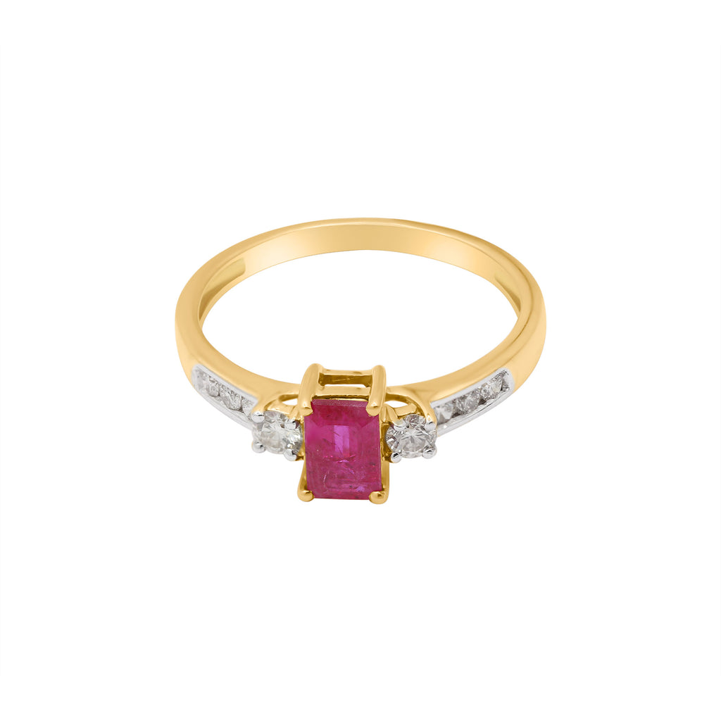 18k Yellow Gold Natural Ruby With Diamond Gold Ring