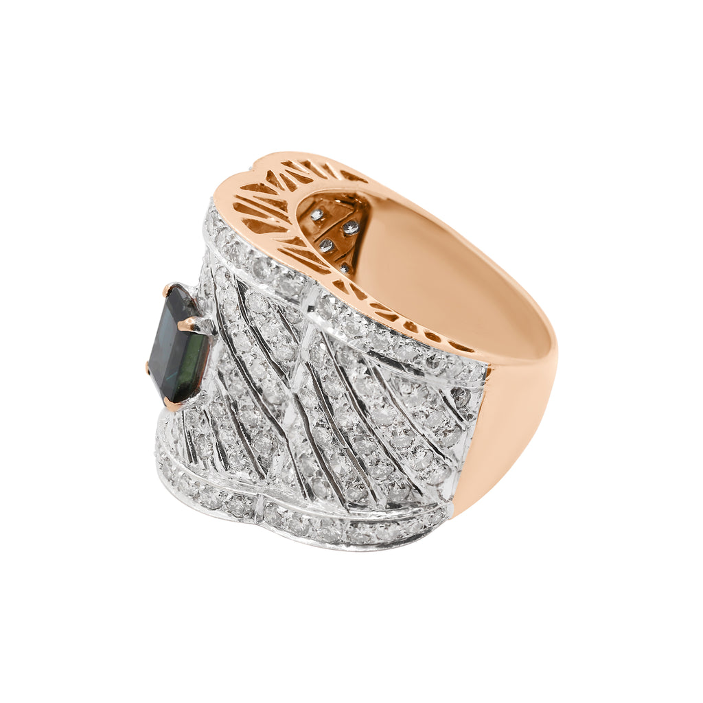 Natural Blue Sapphire & Diamond Unisex 18k Yellow Gold Ring