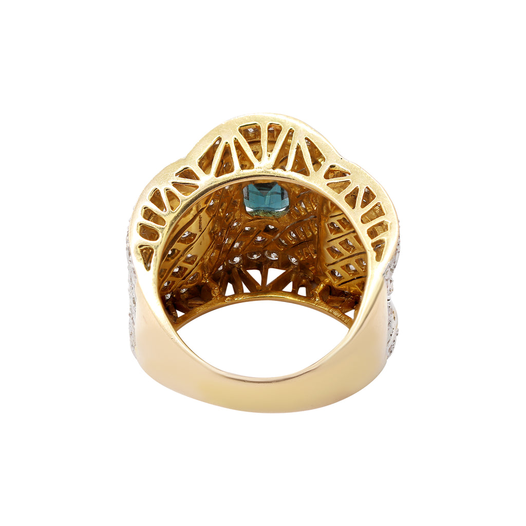 Natural Blue Sapphire & Diamond Unisex 18k Yellow Gold Ring