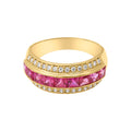 Natural Ruby And Diamond Yellow Gold Band Ring In 14k Yellow Gold