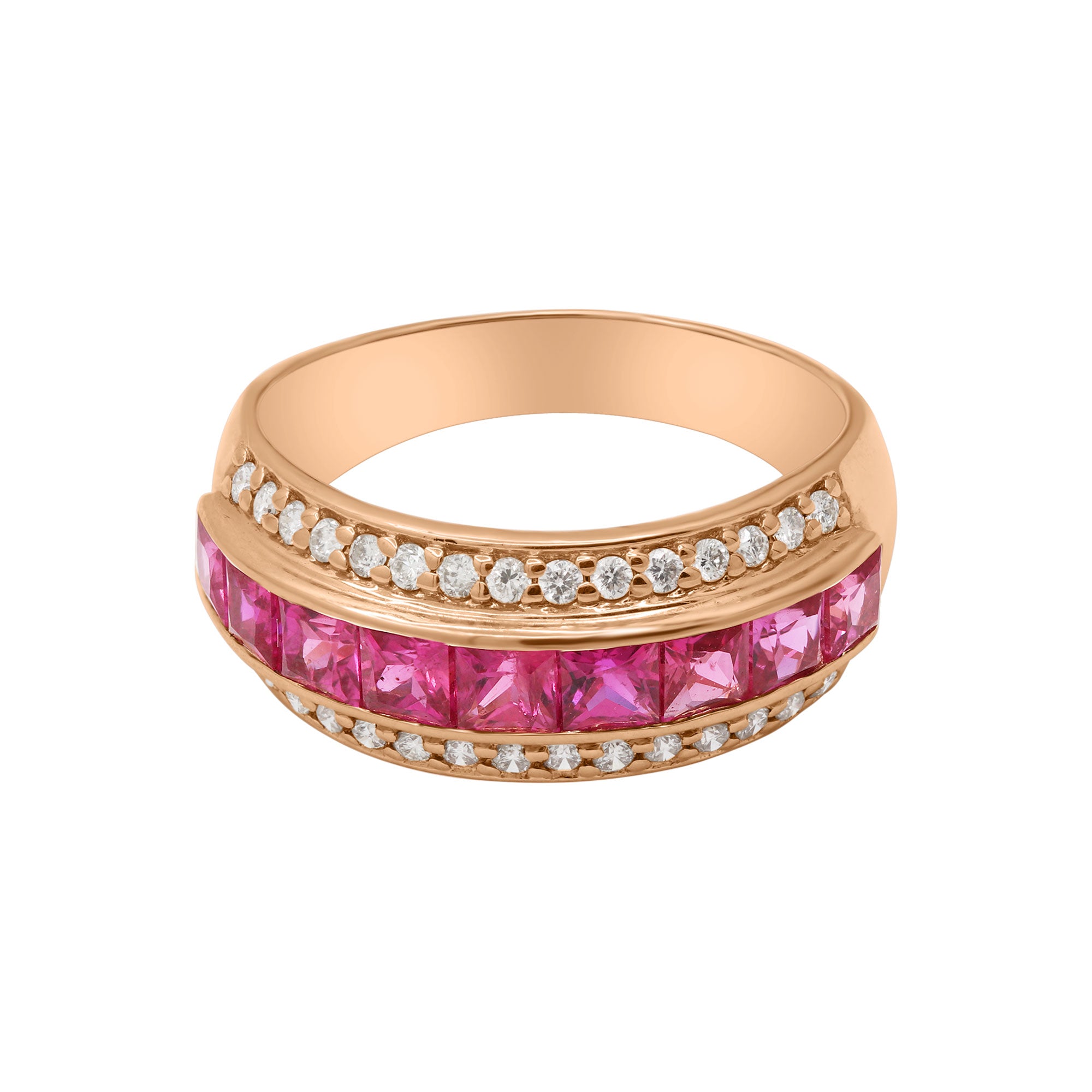 Natural Ruby And Diamond Yellow Gold Band Ring In 14k Yellow Gold