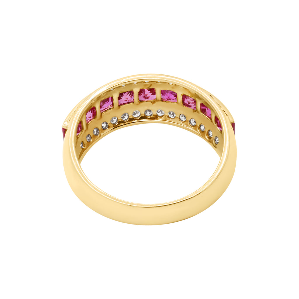 Natural Ruby And Diamond Yellow Gold Band Ring In 14k Yellow Gold