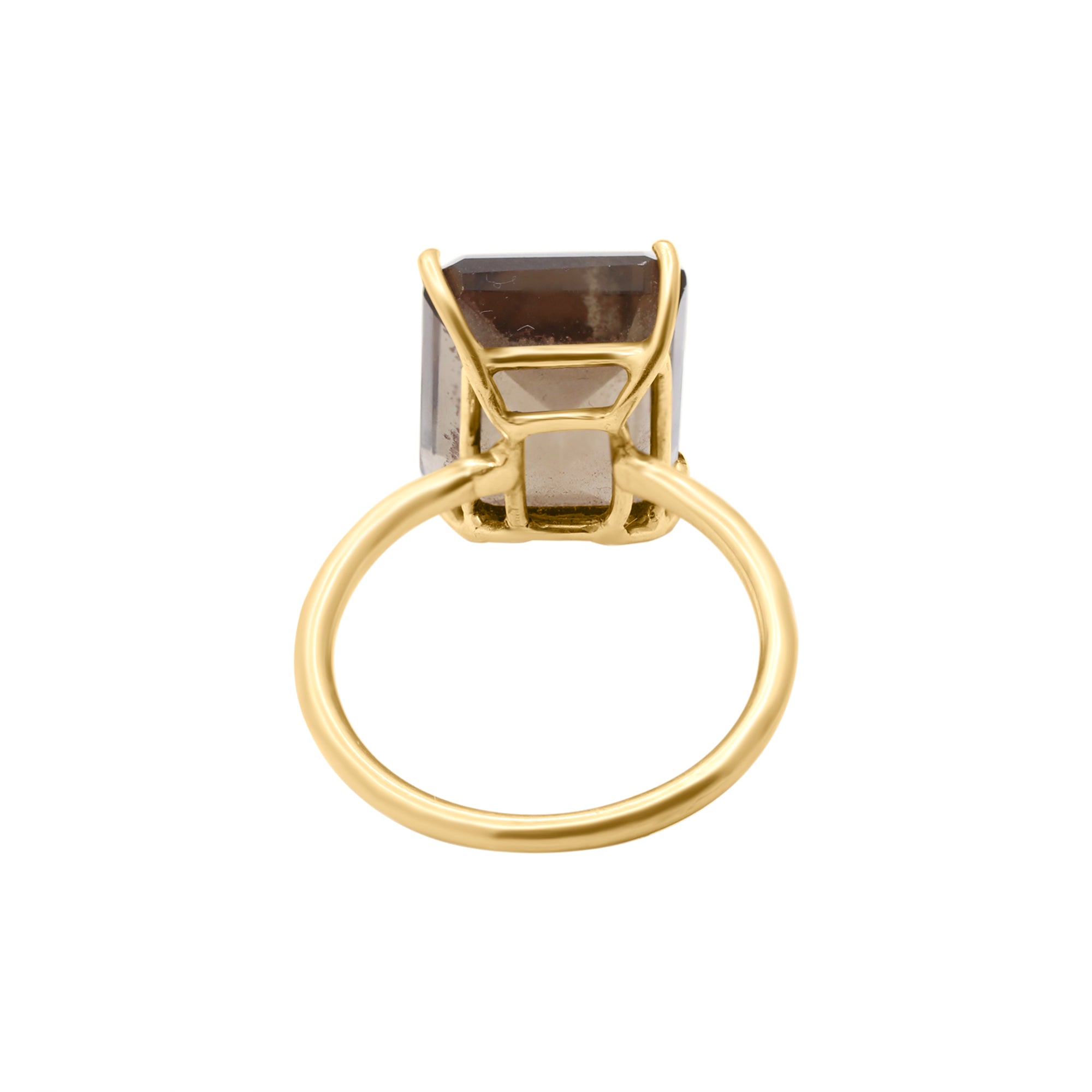 Natural Smoky Quartz Rectangle Cut Gemstone 14k Gold Ring