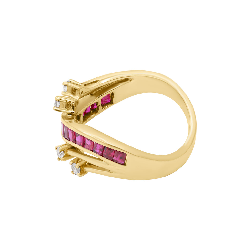 Designer Precious Ruby & Diamond Gold Ring In 14k Yellow Gold