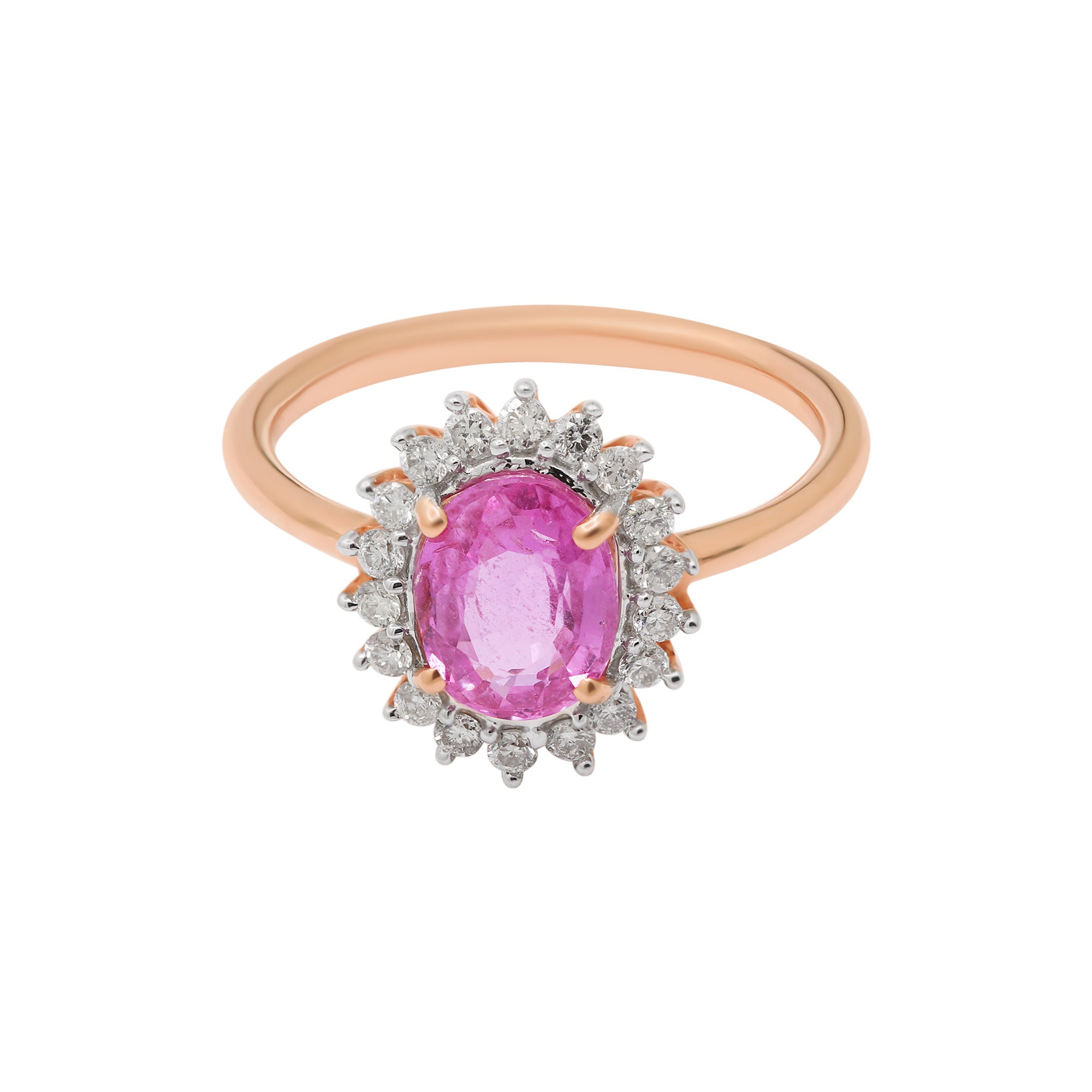 Natural Pink Sapphire And Diamond 14k Yellow Gold Ring