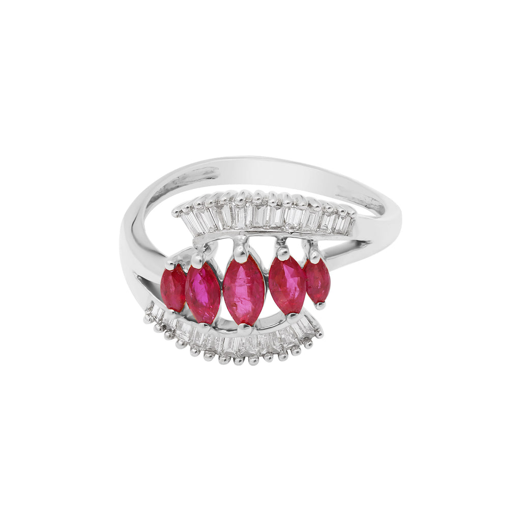 Natural Ruby And Diamond Yellow Gold Band Ring In 18k Yellow Gold