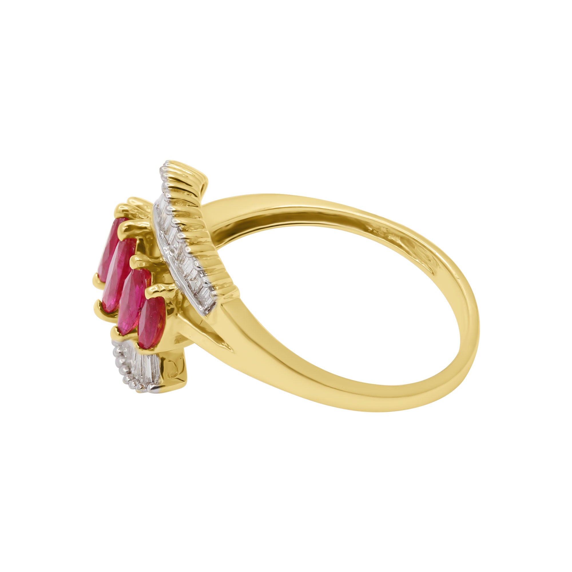 Natural Ruby And Diamond Yellow Gold Band Ring In 18k Yellow Gold