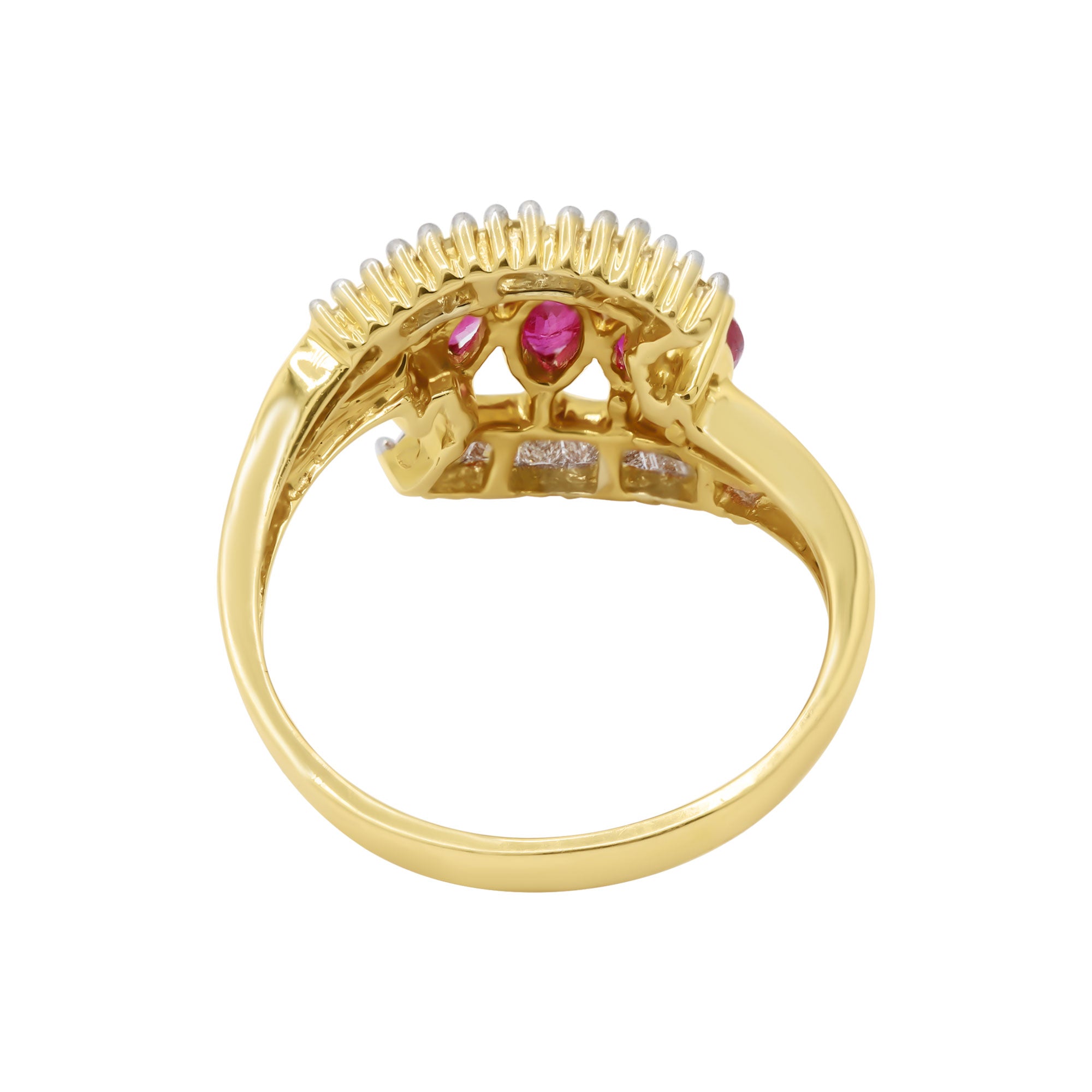 Natural Ruby And Diamond Yellow Gold Band Ring In 18k Yellow Gold