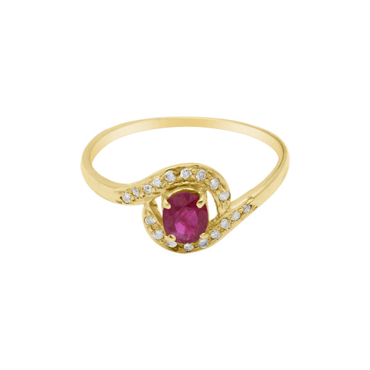 14k Yellow Gold Natural Ruby And Diamond Yellow Gold Ring
