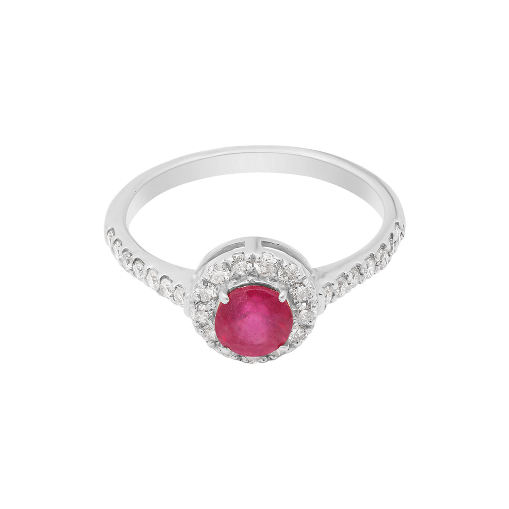 18k Yellow Gold Natural Round Ruby And Diamond Yellow Gold Ring