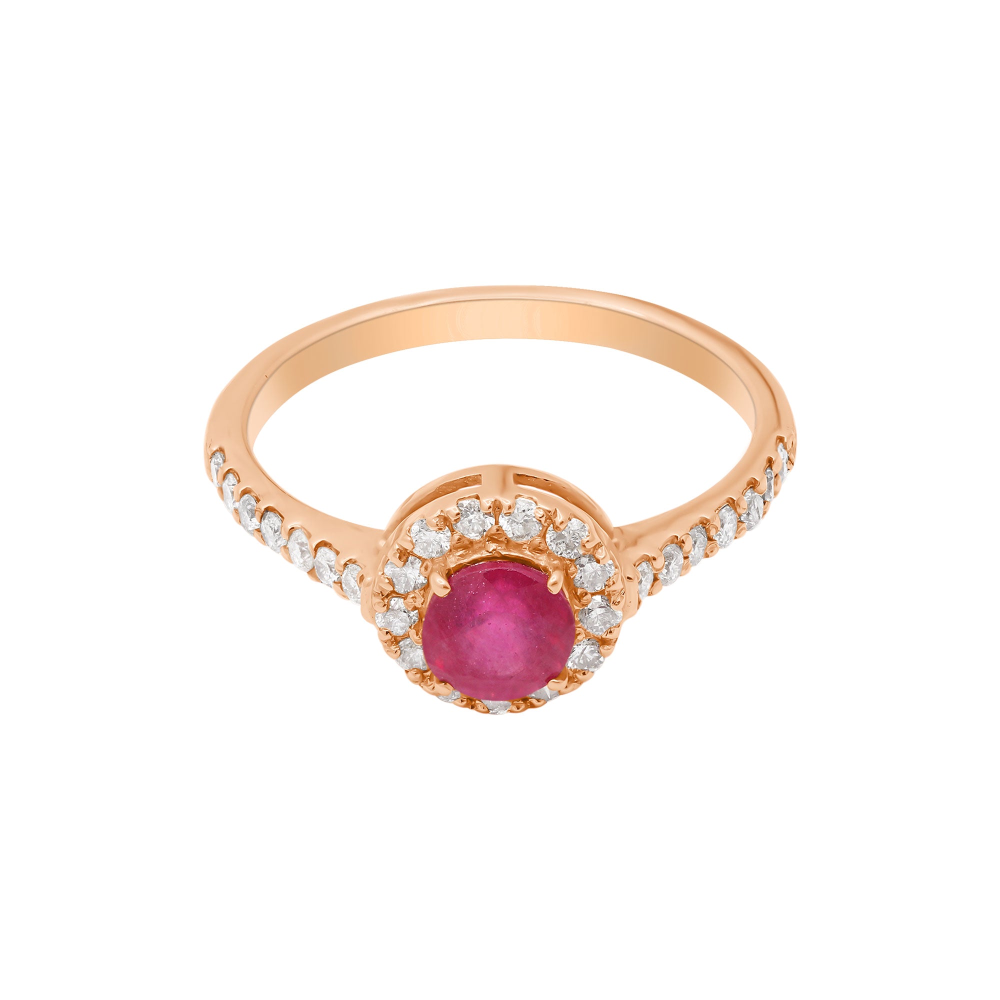 18k Yellow Gold Natural Round Ruby And Diamond Yellow Gold Ring