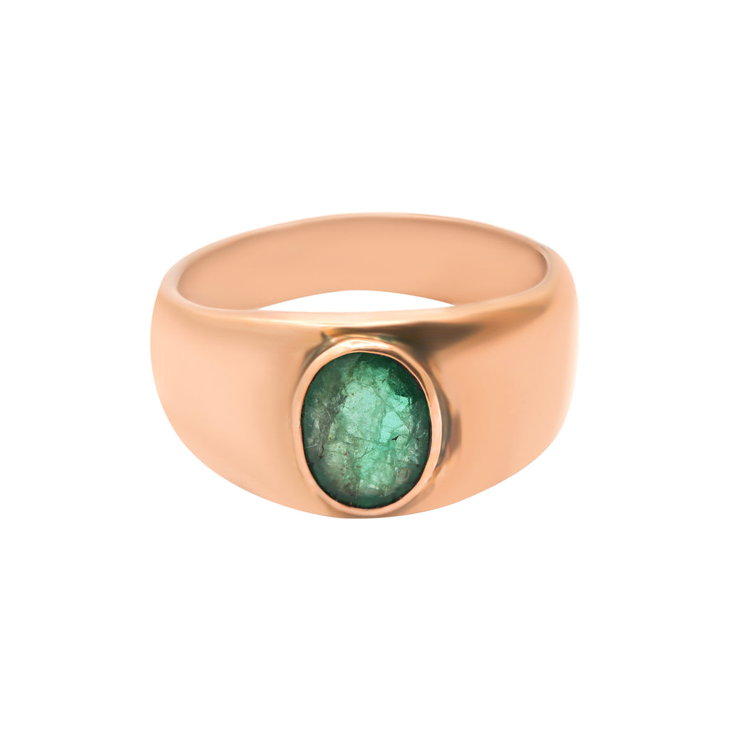 Oval Shaped Natural Emerald 18k Rose Gold Ring