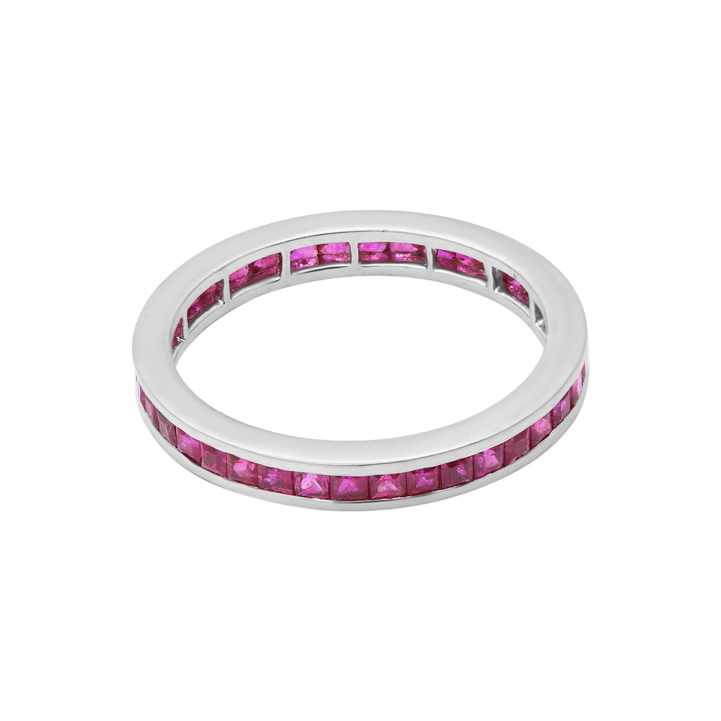 Natural Ruby Band In 18k White Gold Ring