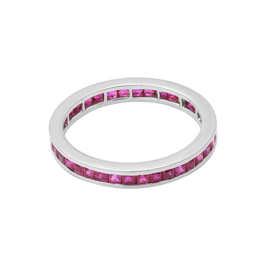 Natural Ruby Band In 18k White Gold Ring
