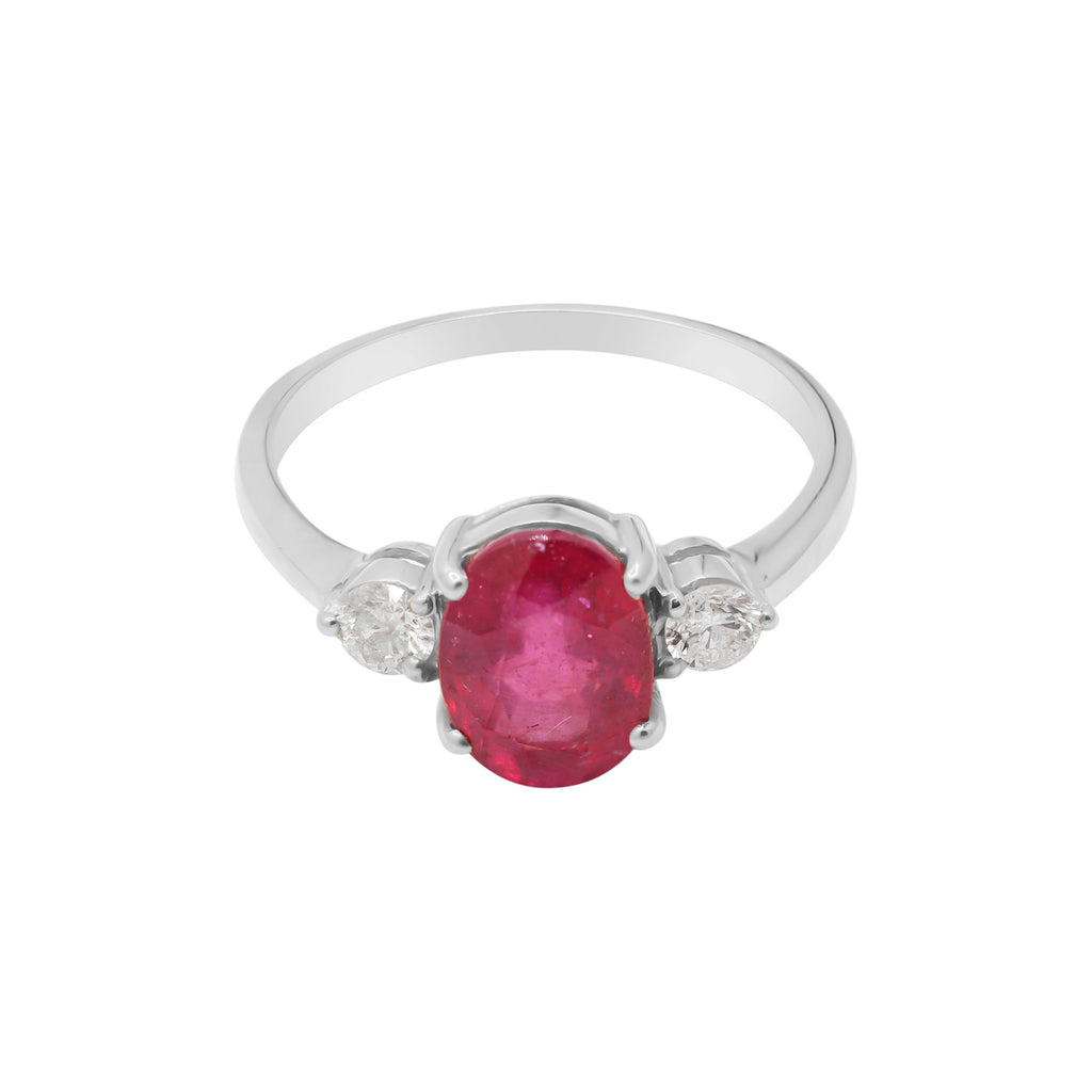 Natural Oval Shaped Ruby With Diamond Gold Ring In 14k Yellow Gold