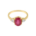 Natural Oval Shaped Ruby With Diamond Gold Ring In 14k Yellow Gold