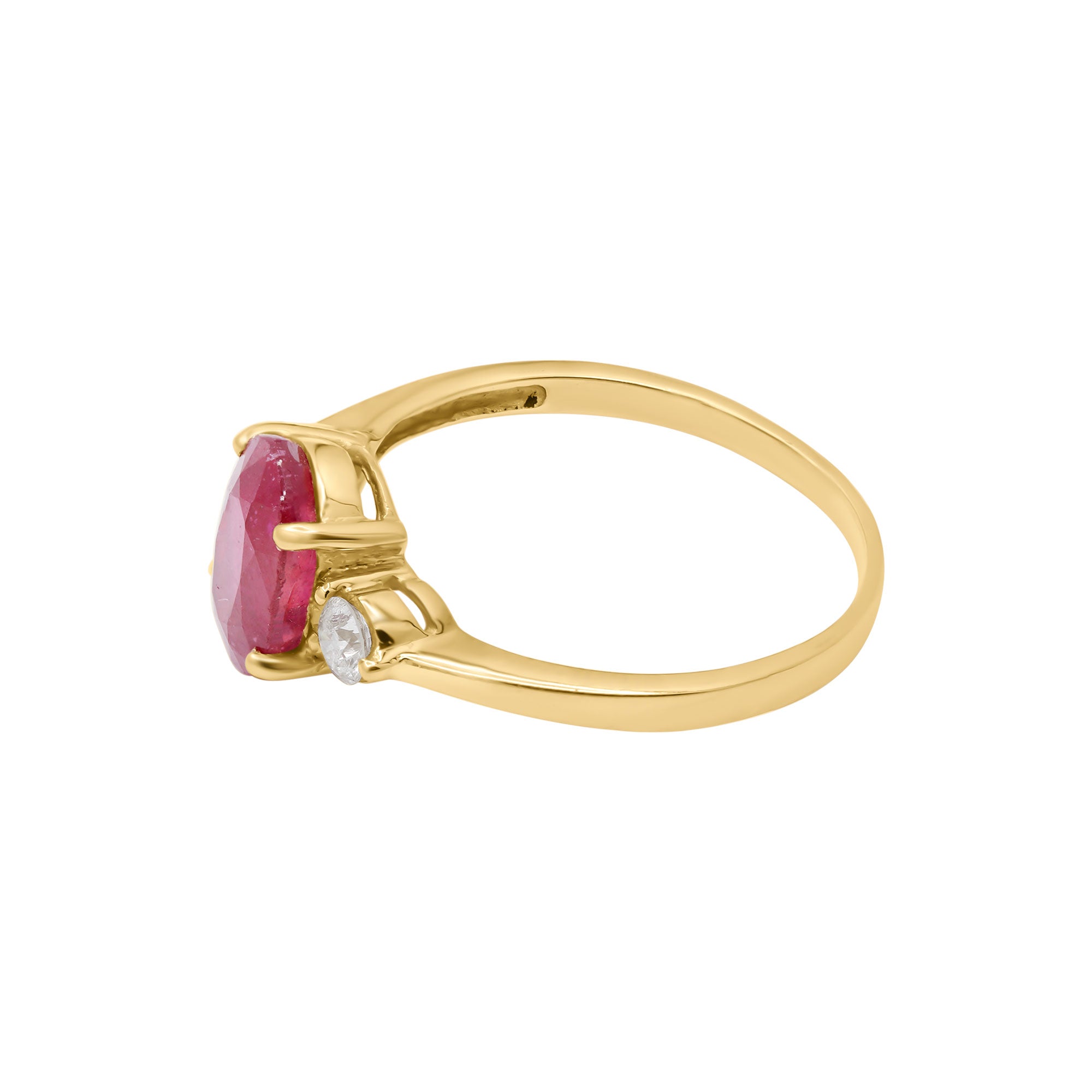 Natural Oval Shaped Ruby With Diamond Gold Ring In 14k Yellow Gold