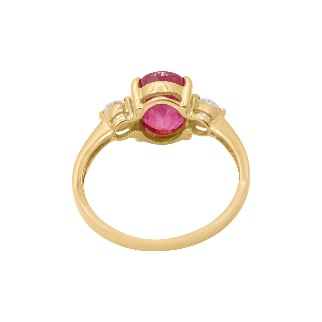 Natural Oval Shaped Ruby With Diamond Gold Ring In 14k Yellow Gold