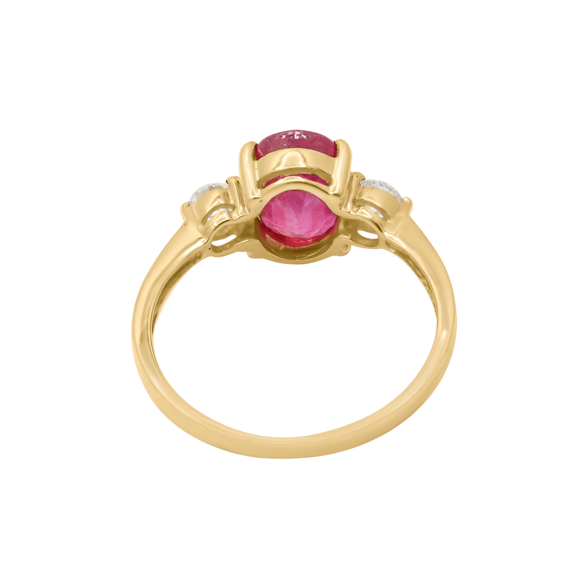 Natural Oval Shaped Ruby With Diamond Gold Ring In 14k Yellow Gold