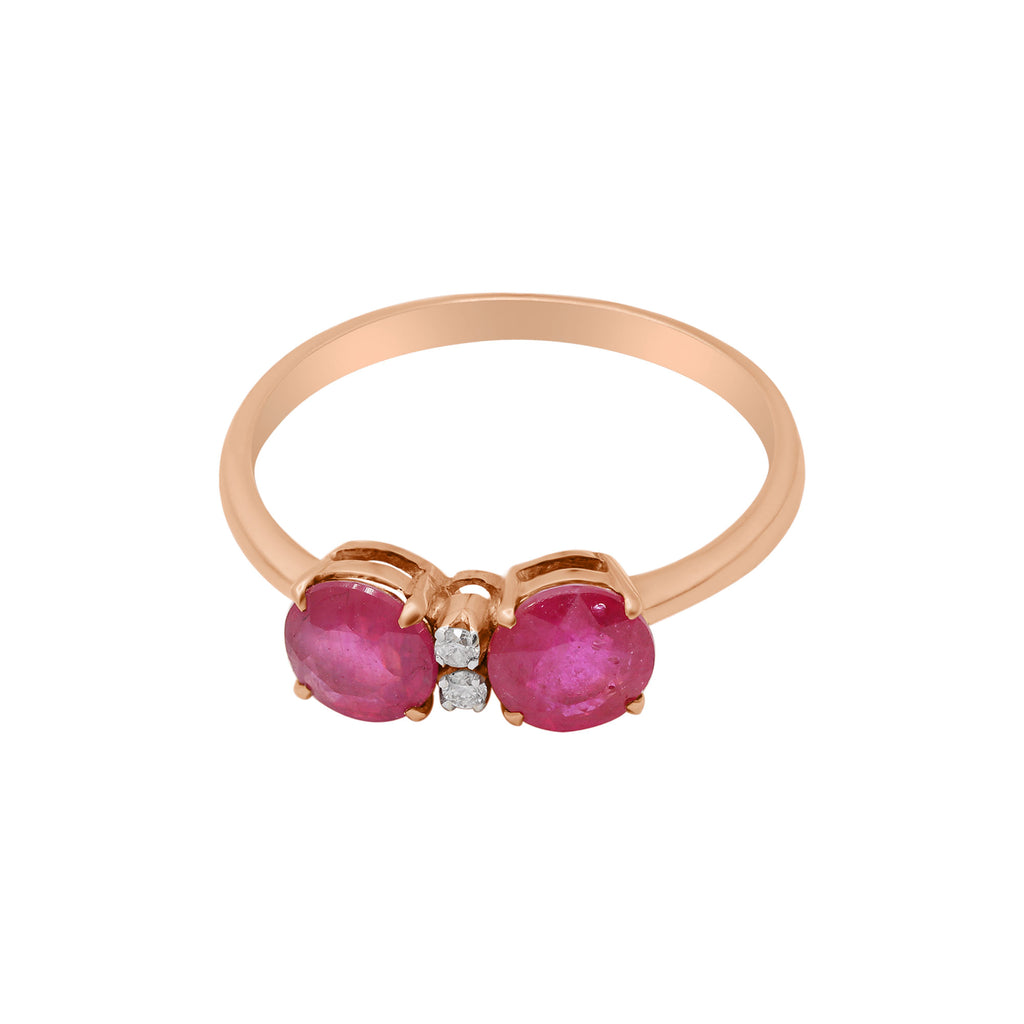 18k Yellow Gold Natural Round Ruby With Diamond Ring