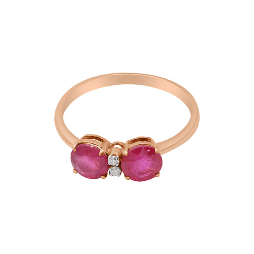 18k Yellow Gold Natural Round Ruby With Diamond Ring