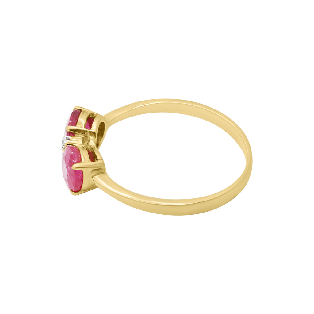 18k Yellow Gold Natural Round Ruby With Diamond Ring