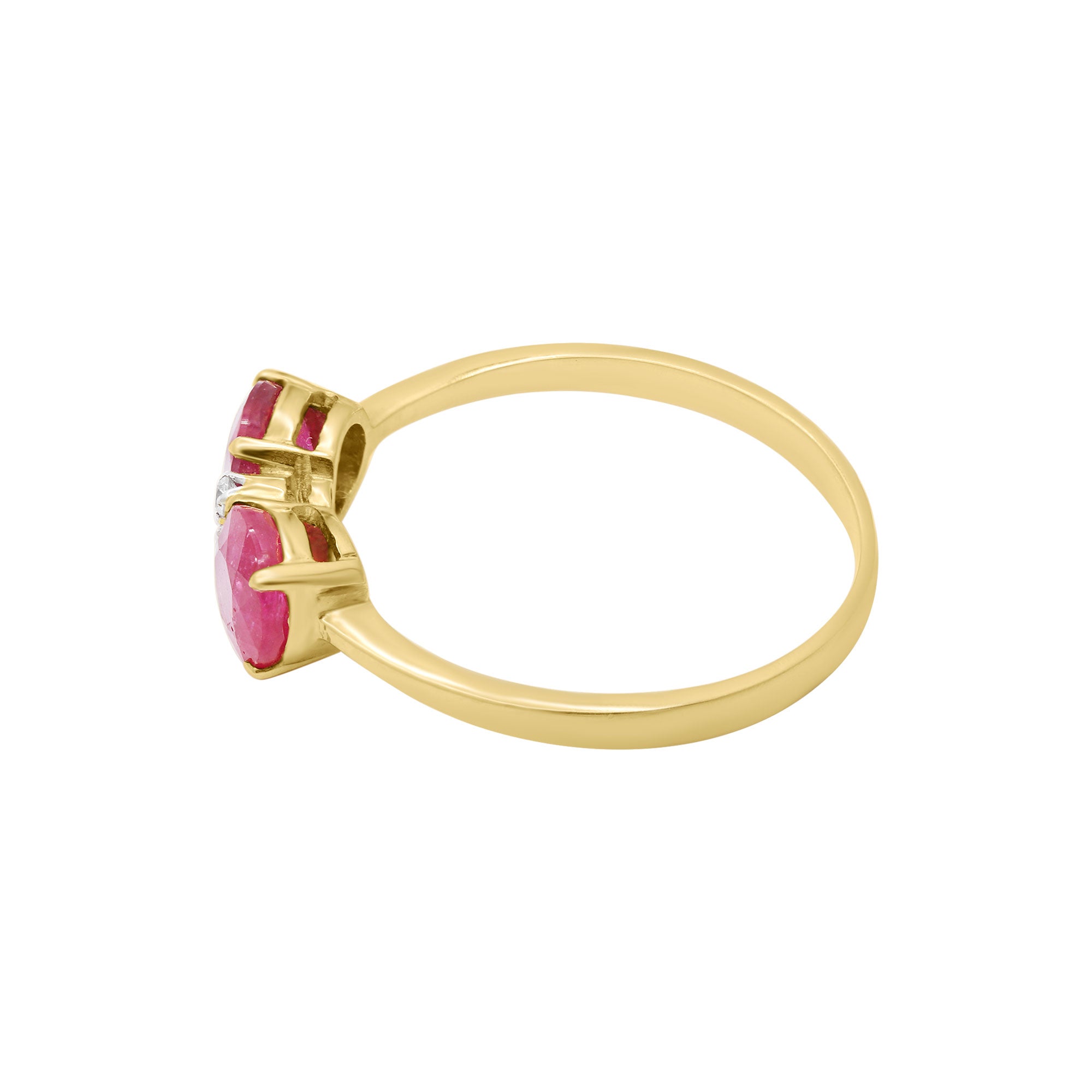 18k Yellow Gold Natural Round Ruby With Diamond Ring