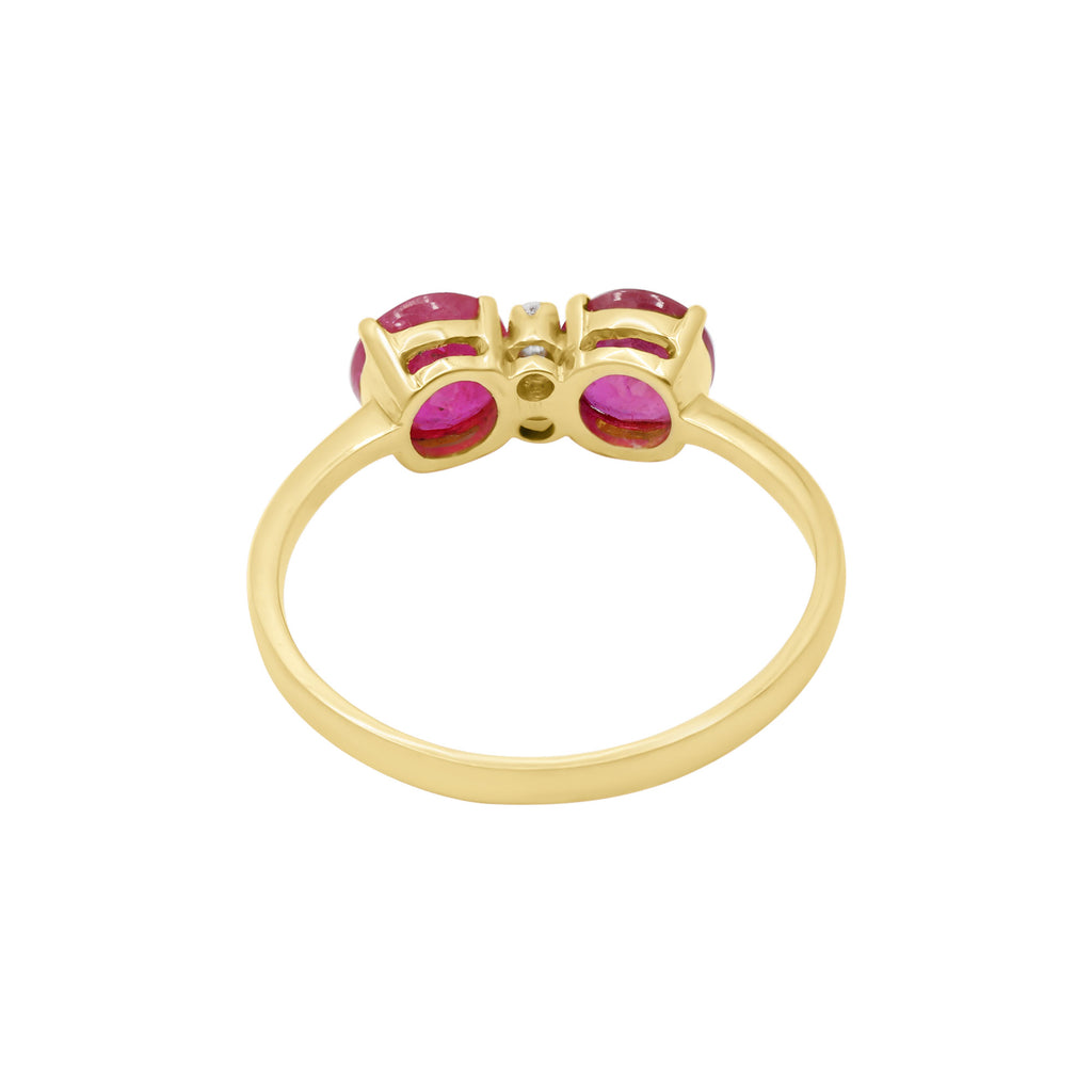 18k Yellow Gold Natural Round Ruby With Diamond Ring