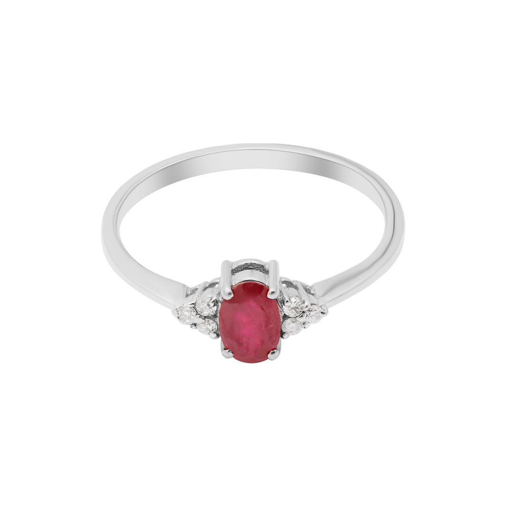 14k Yellow Gold Natural Ruby Oval Cut Gemstone With Diamond Gold Ring