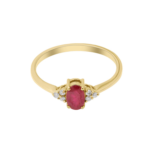 14k Yellow Gold Natural Ruby Oval Cut Gemstone With Diamond Gold Ring