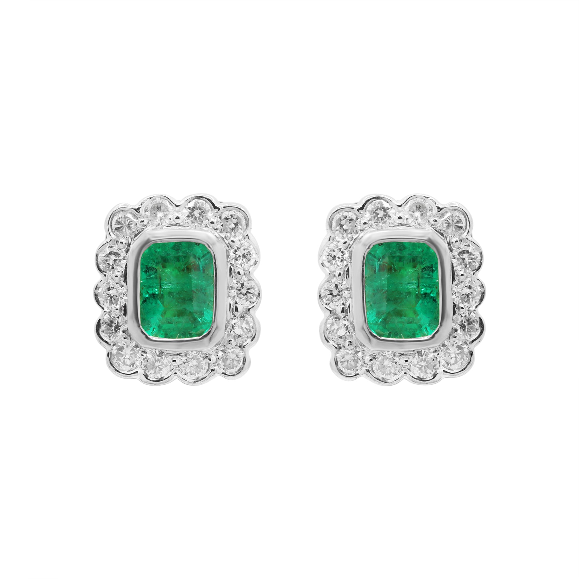 Designer Precious Emerald With Diamond 18k Gold Stud Earring