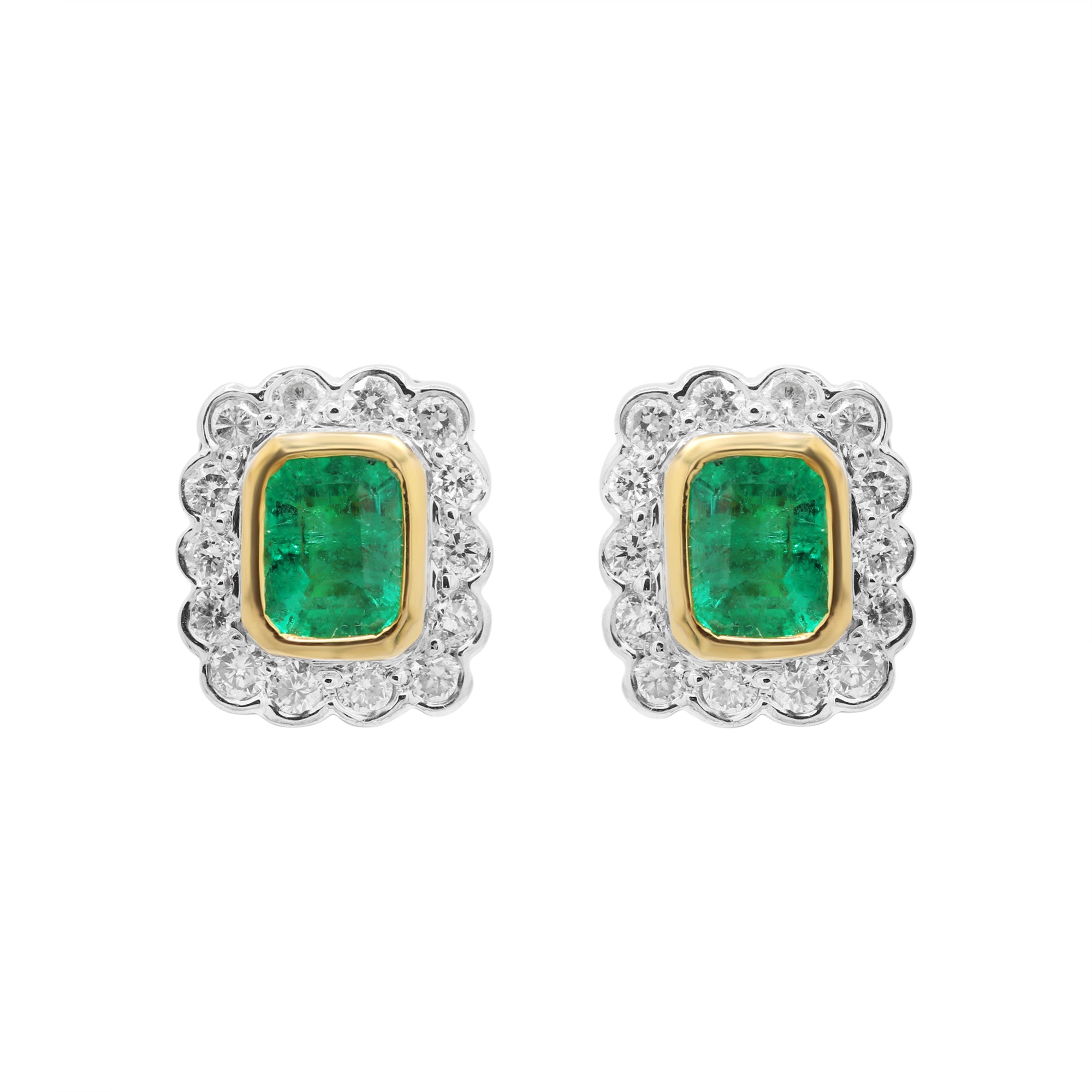 Designer Precious Emerald With Diamond 18k Gold Stud Earring