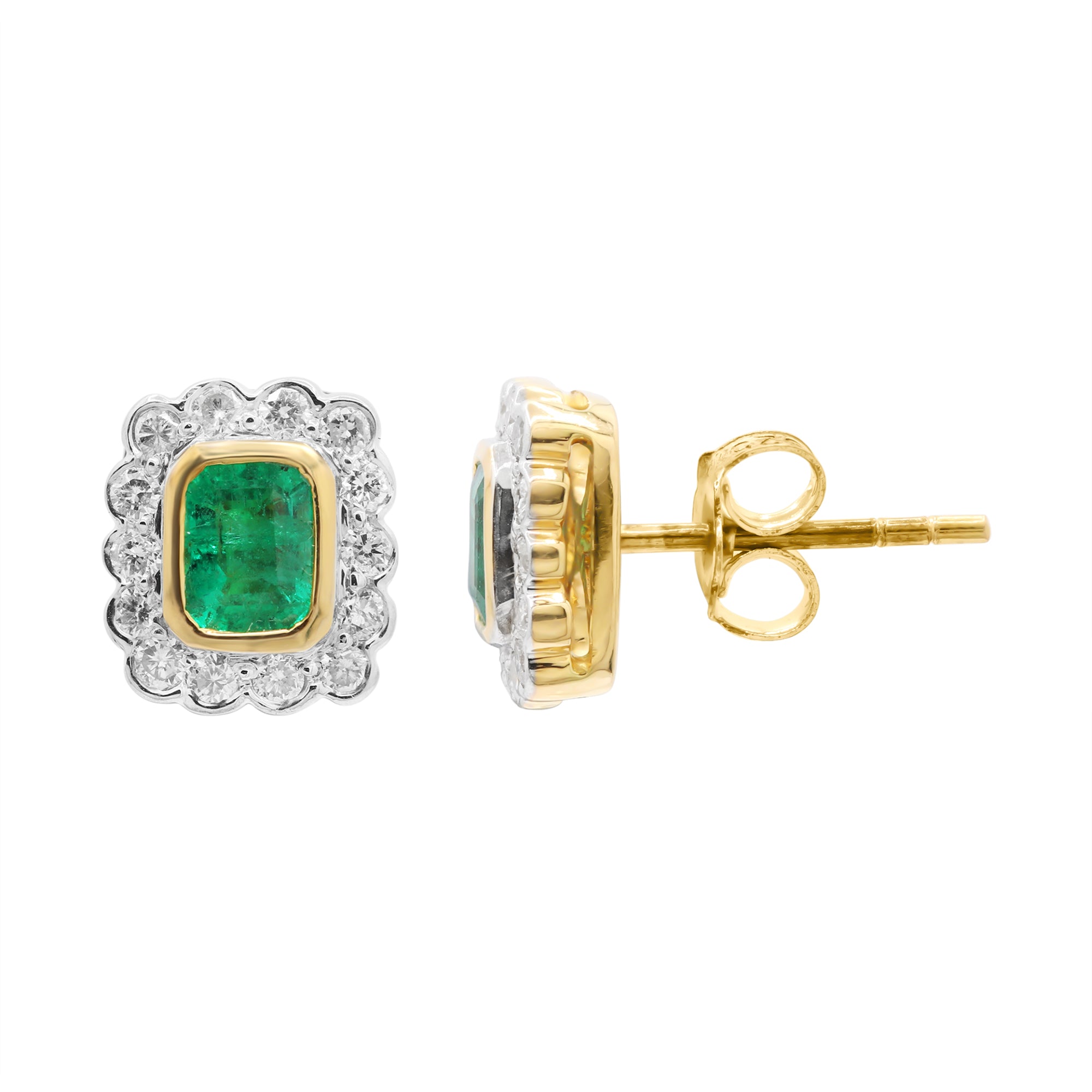 Designer Precious Emerald With Diamond 18k Gold Stud Earring