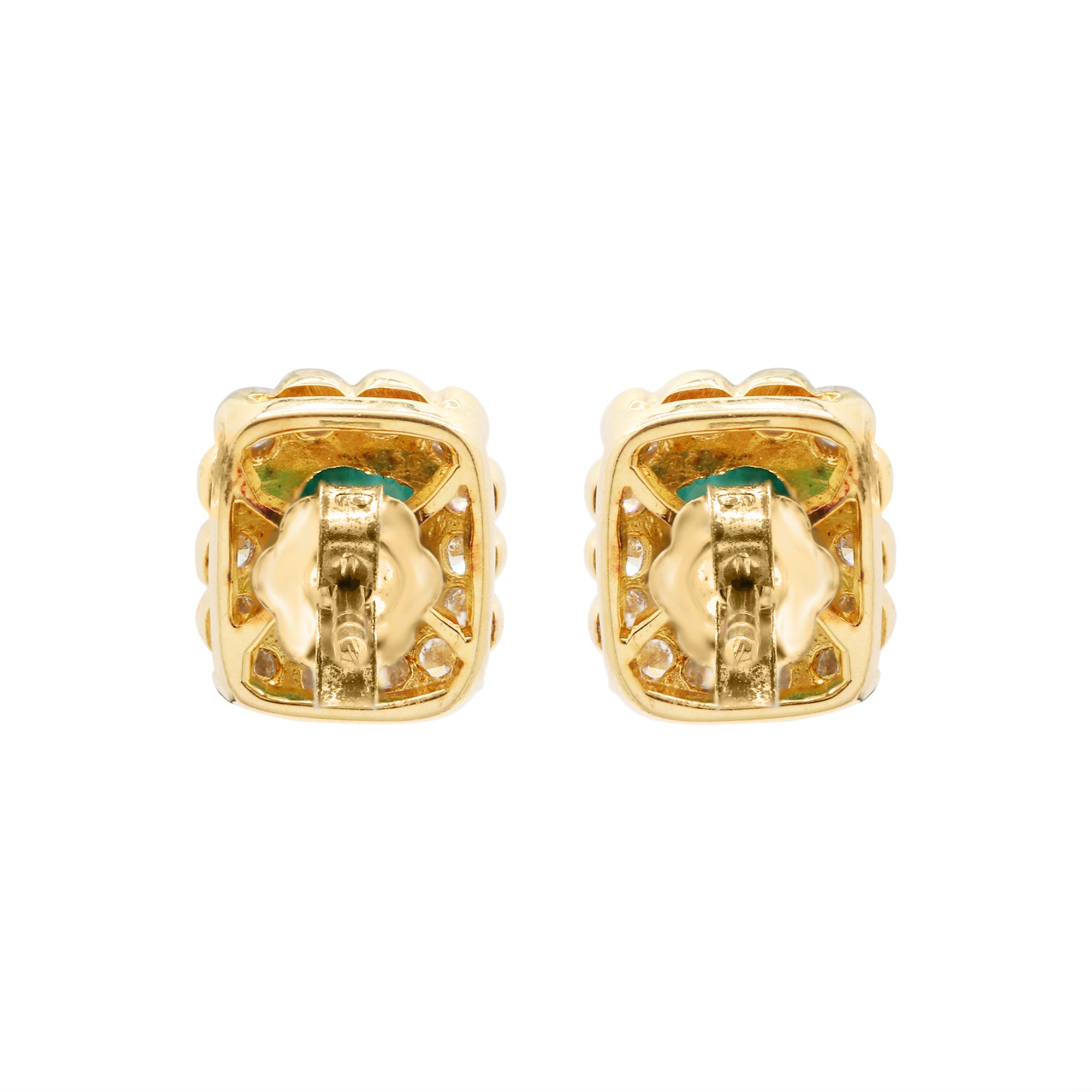 Designer Precious Emerald With Diamond 18k Gold Stud Earring